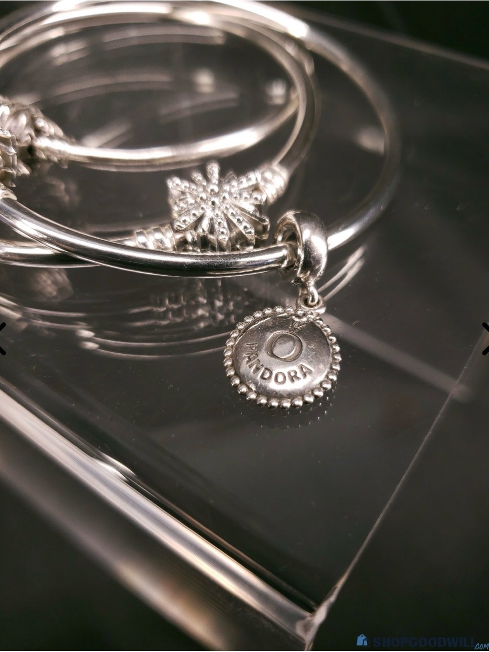 Pandora Silver Logo Charm Bangle in Shiny Silver set 3